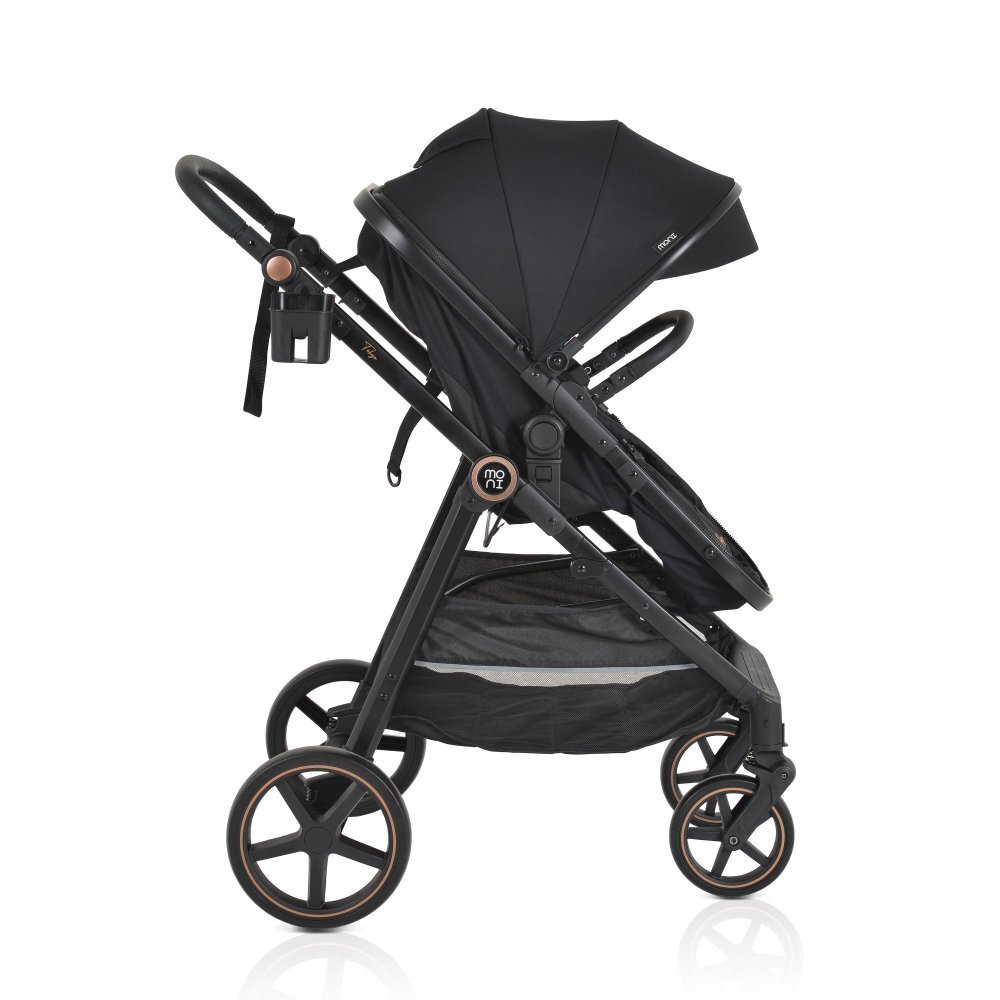 MONI Carucior transformabil 2in1 Tokyo Black pana la 22 kgCadru din aluminiuManer parental si Spatar reglabileScaun reversibilRoti spuma EVA pivotante cu amortizorBaldachinHusa picioareGeantaPlasa insecteSuport pahar