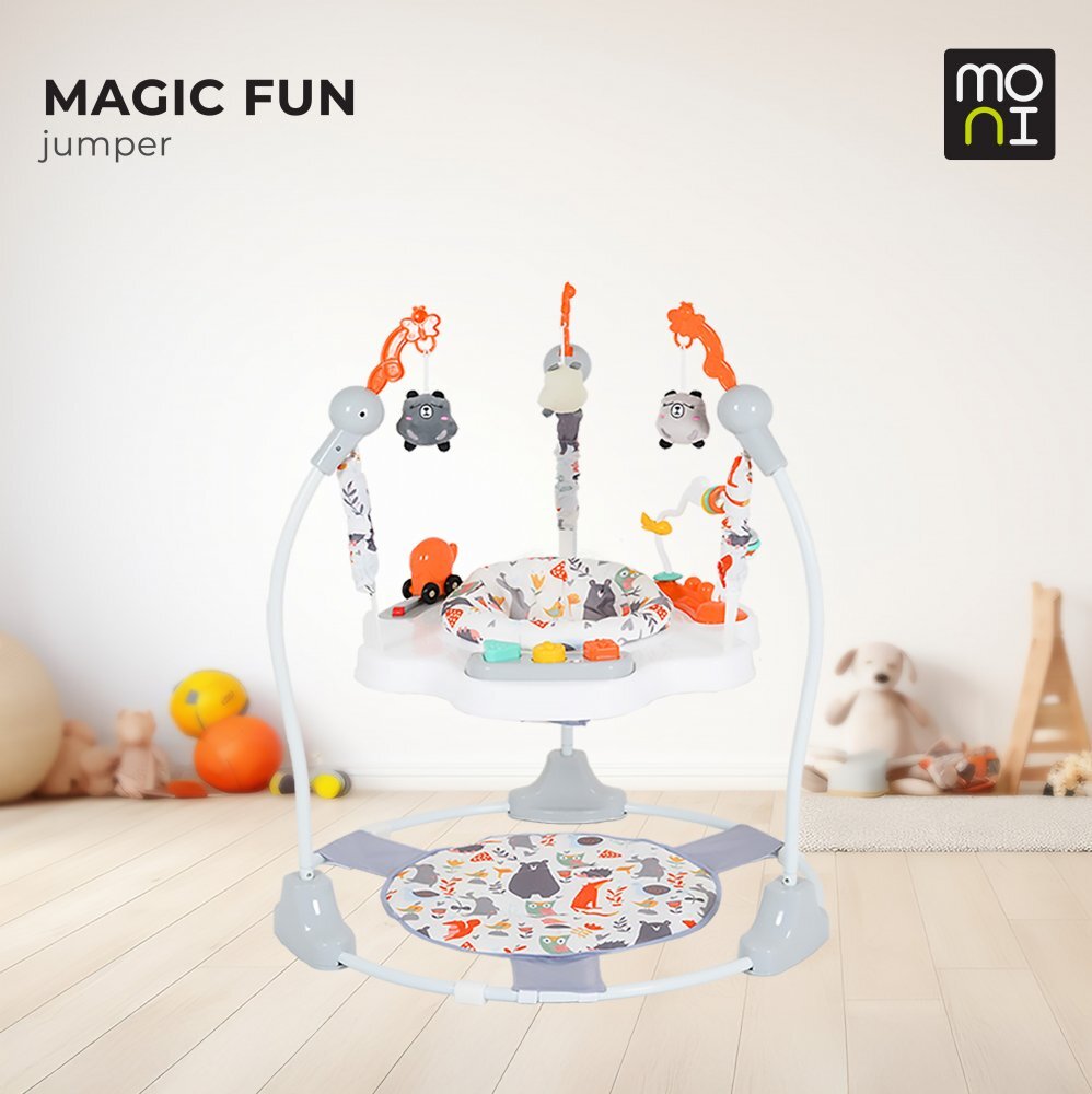 MONI Jumper pentru copii Magic fun Grey cu scaun rotativ 360inaltime reglabila pe 3 nivelepanou interactiv cu butoane muzicalejucarii din plusrecomandat de la 6luni si maxim 12 kg