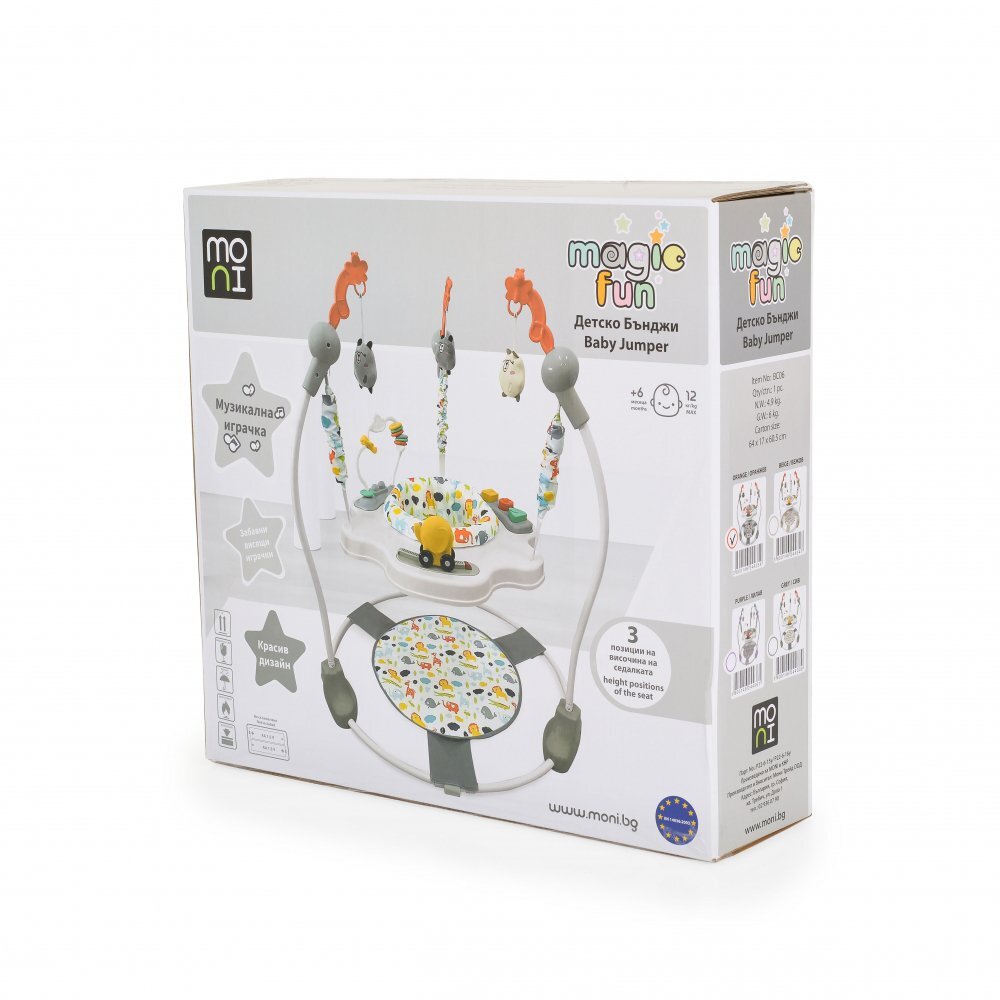 MONI Jumper pentru copii Magic fun Grey cu scaun rotativ 360inaltime reglabila pe 3 nivelepanou interactiv cu butoane muzicalejucarii din plusrecomandat de la 6luni si maxim 12 kg