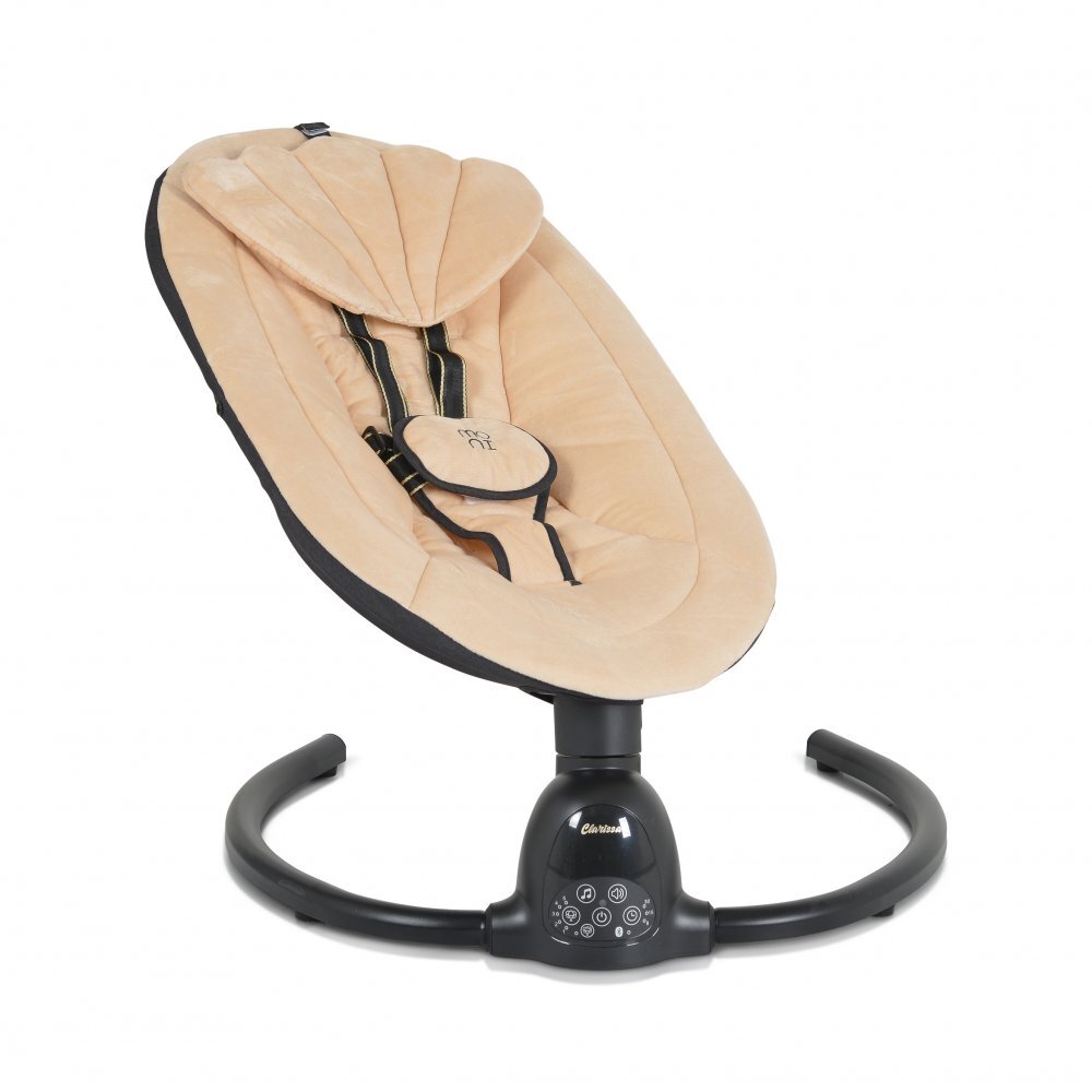 MONI Leagan electric pentru bebelusi Clarissa Beige cu telecomanda senzor de miscare5 viteze de leganare cronometru bluetooth pernuta baldachin cu jucarii si plasa insecte husa detasabilacentura de siguranta