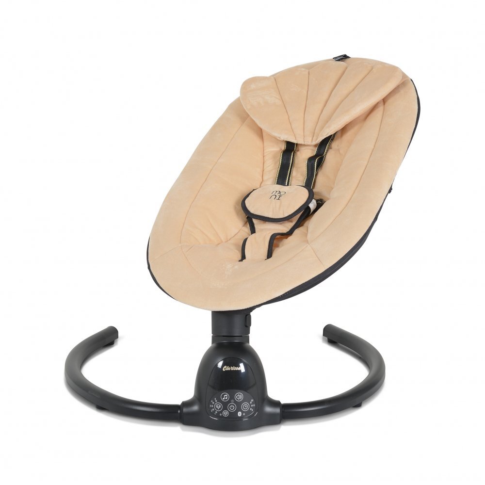 MONI Leagan electric pentru bebelusi Clarissa Beige cu telecomanda senzor de miscare5 viteze de leganare cronometru bluetooth pernuta baldachin cu jucarii si plasa insecte husa detasabilacentura de siguranta