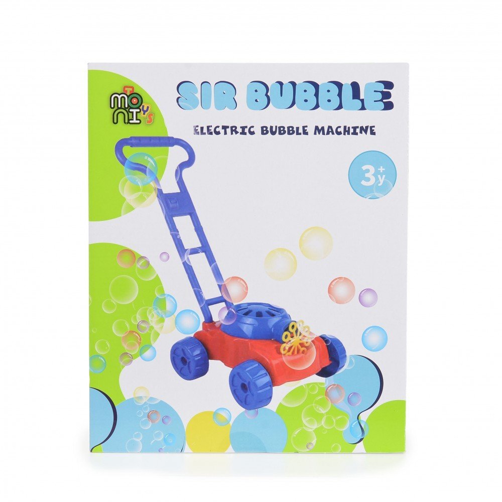 MONI Masina de tuns iarba pentru copii Sir Bubble Albastru cu baloane de sapunsolutie de baloane de 118ml inclusa