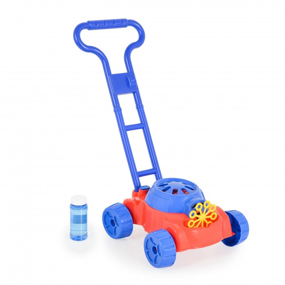 MONI Masina de tuns iarba pentru copii Sir Bubble Albastru cu baloane de sapunsolutie de baloane de 118ml inclusa