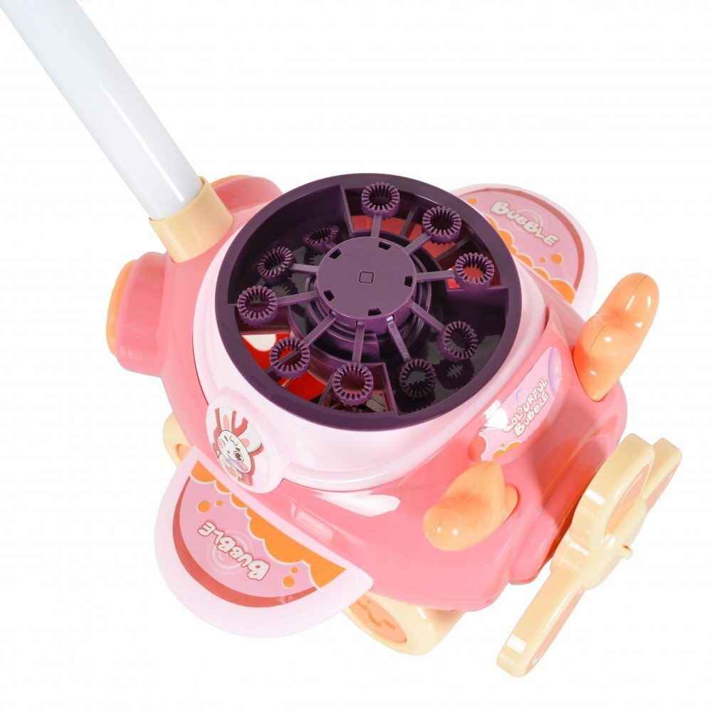 MONI Masina electrica de facut baloane pentru copii Flyer Roz cu maner de impingere design avion solutie de baloane 2x60ml inclusa