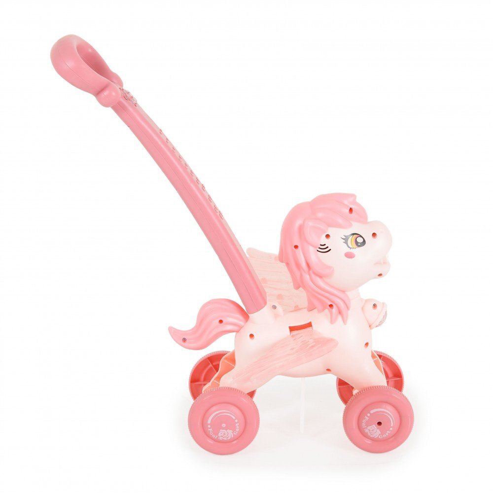 MONI Masina electrica de facut baloane pentru copii Pony Pink Wings cu maner de impingere design avion solutie de baloane 2x60ml inclusa
