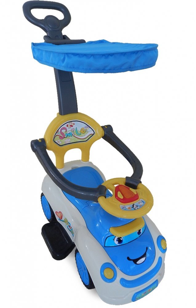 MONI Masinuta copii fara pedale Smile White 2 in 1 cu maner de impins pentru parinti suport pentru picioare bara de protectievolan cu lumini si melodii pana la 20 kg