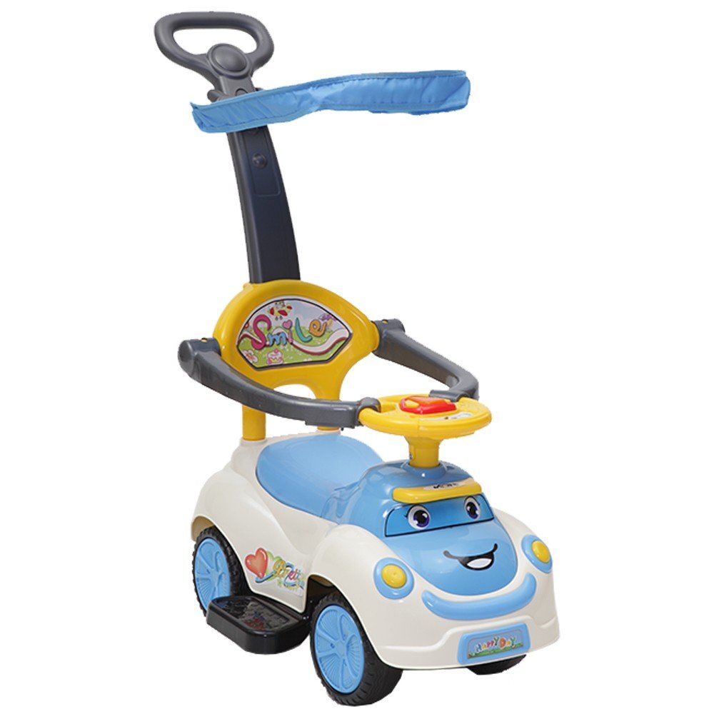 MONI Masinuta copii fara pedale Smile White 2 in 1 cu maner de impins pentru parinti suport pentru picioare bara de protectievolan cu lumini si melodii pana la 20 kg