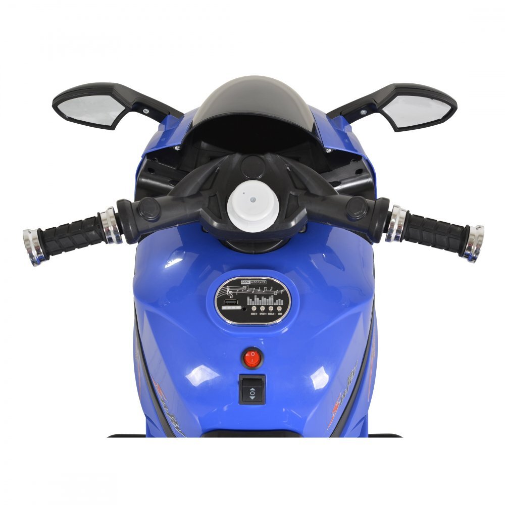 MONI Motocicleta electrica pentru copii Comet Blue 6V7AhRoti rezistenteOglinzi retrovizoareLampi frontale si lumini LEDMuzicaMufa MP3USBPornire la butonSezut ergonomic
