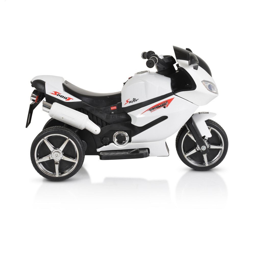MONI Motocicleta electrica pentru copii Comet White 6V7AhRoti rezistenteOglinzi retrovizoareLampi frontale si lumini LEDMuzicaMufa MP3USBPornire la butonSezut ergonomic