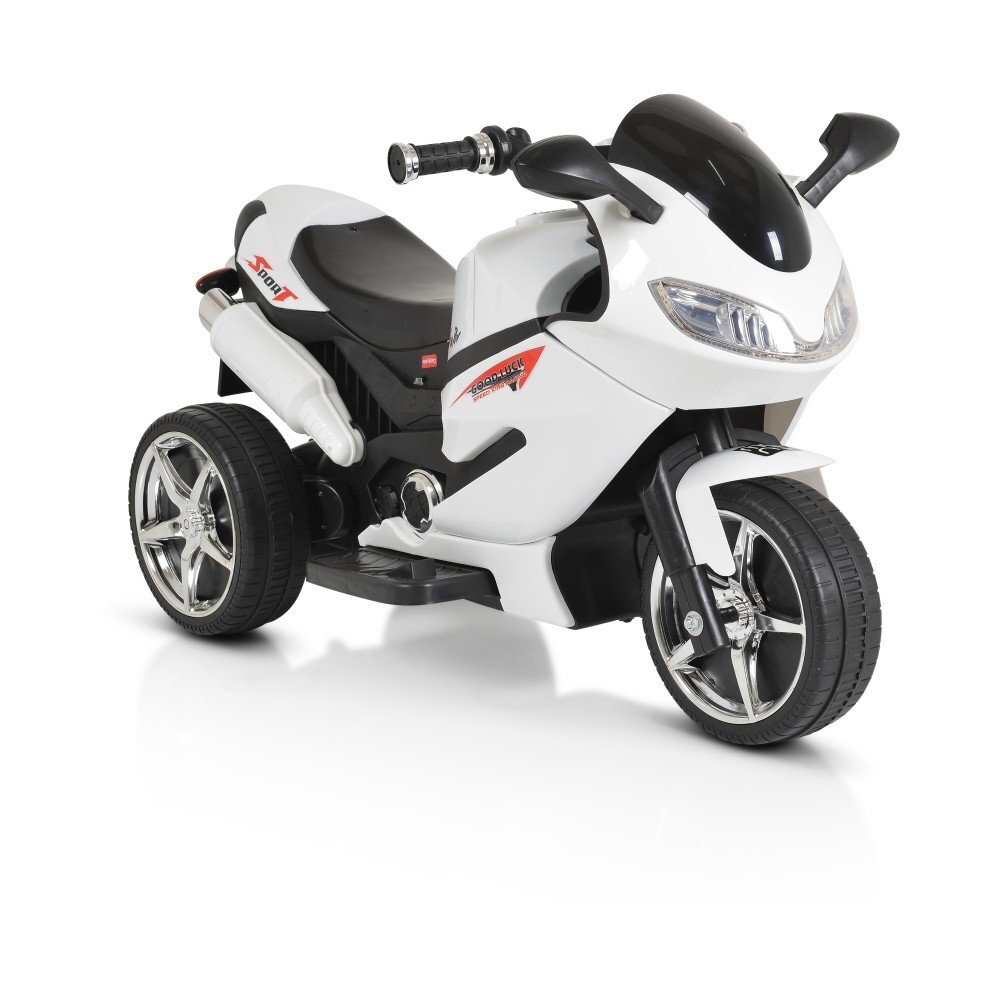 MONI Motocicleta electrica pentru copii Comet White 6V7AhRoti rezistenteOglinzi retrovizoareLampi frontale si lumini LEDMuzicaMufa MP3USBPornire la butonSezut ergonomic