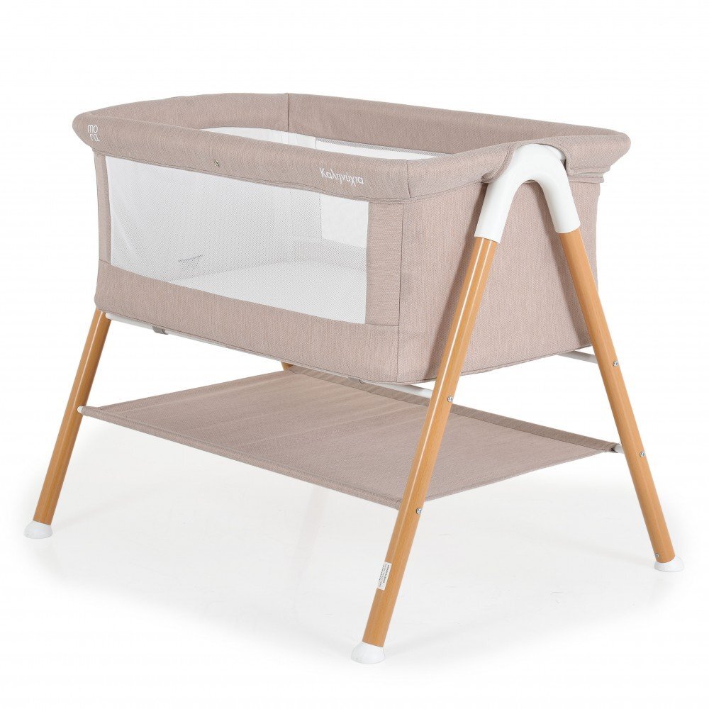 MONI Patut pentru bebelusi Kalinihta Premium Beige 90x53x74 cm cu suport pentru accesoriiplasa insecte si saltea inclusa recomandat de la nastere pana la o greutate de maxim 11 kg