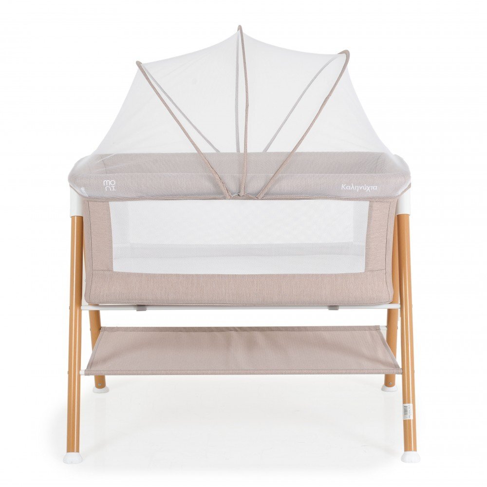 MONI Patut pentru bebelusi Kalinihta Premium Beige 90x53x74 cm cu suport pentru accesoriiplasa insecte si saltea inclusa recomandat de la nastere pana la o greutate de maxim 11 kg
