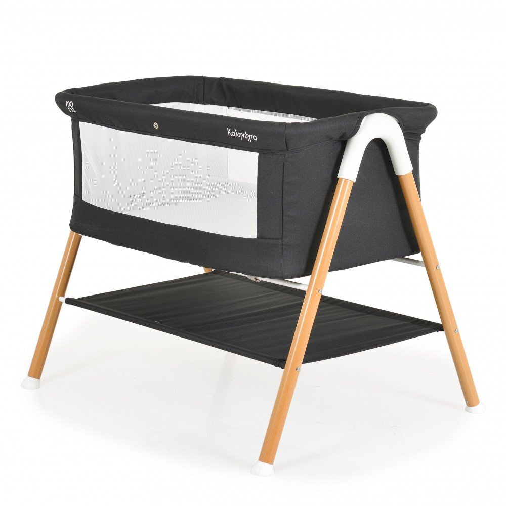 MONI Patut pentru bebelusi Kalinihta Premium Black 90x53x74 cm cu suport pentru accesoriiplasa insecte si saltea inclusa recomandat de la nastere pana la o greutate de maxim 11 kg