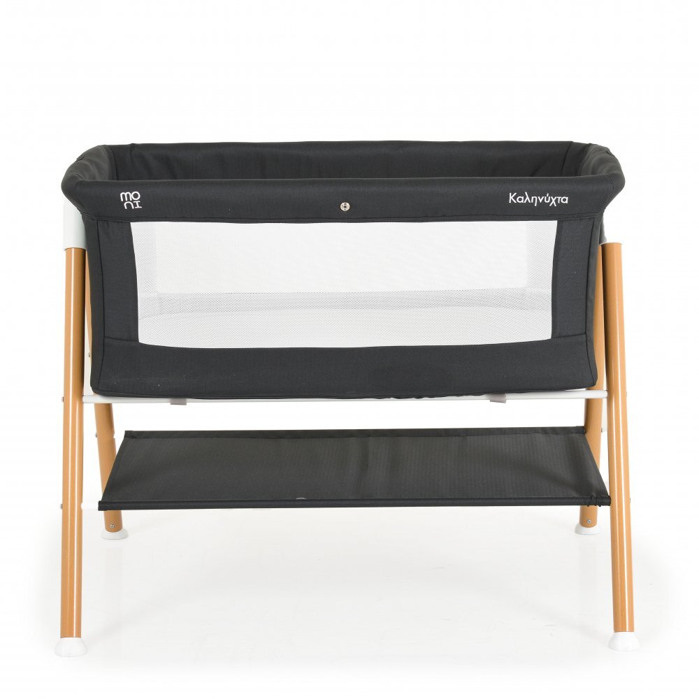 MONI Patut pentru bebelusi Kalinihta Premium Black 90x53x74 cm cu suport pentru accesoriiplasa insecte si saltea inclusa recomandat de la nastere pana la o greutate de maxim 11 kg