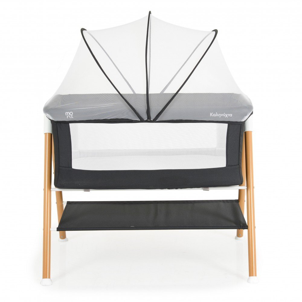 MONI Patut pentru bebelusi Kalinihta Premium Black 90x53x74 cm cu suport pentru accesoriiplasa insecte si saltea inclusa recomandat de la nastere pana la o greutate de maxim 11 kg