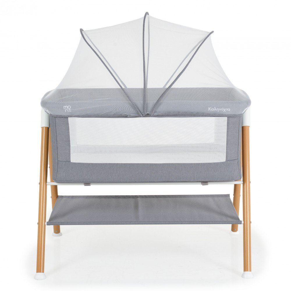 MONI Patut pentru bebelusi Kalinihta Premium Grey 90x53x74 cm cu suport pentru accesoriiplasa insecte si saltea inclusa recomandat de la nastere pana la o greutate de maxim 11 kg