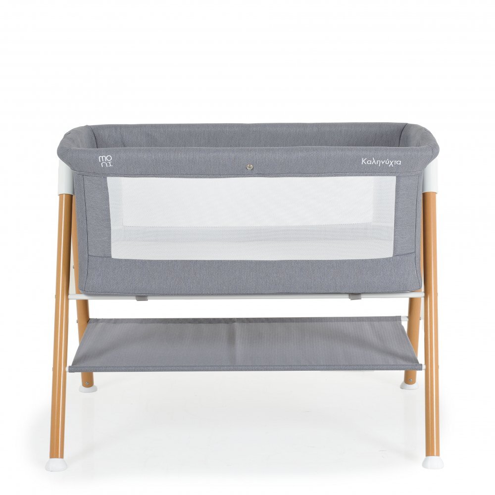 MONI Patut pentru bebelusi Kalinihta Premium Grey 90x53x74 cm cu suport pentru accesoriiplasa insecte si saltea inclusa recomandat de la nastere pana la o greutate de maxim 11 kg