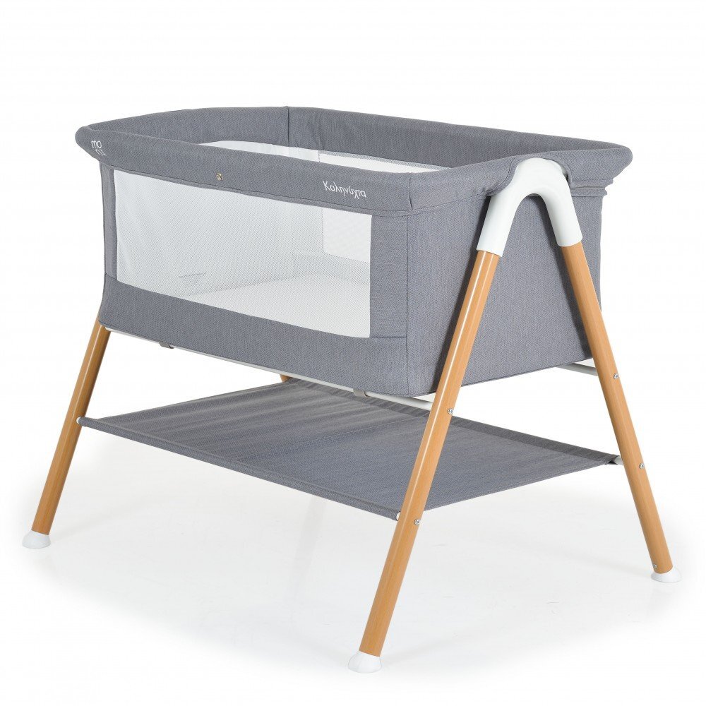 MONI Patut pentru bebelusi Kalinihta Premium Grey 90x53x74 cm cu suport pentru accesoriiplasa insecte si saltea inclusa recomandat de la nastere pana la o greutate de maxim 11 kg