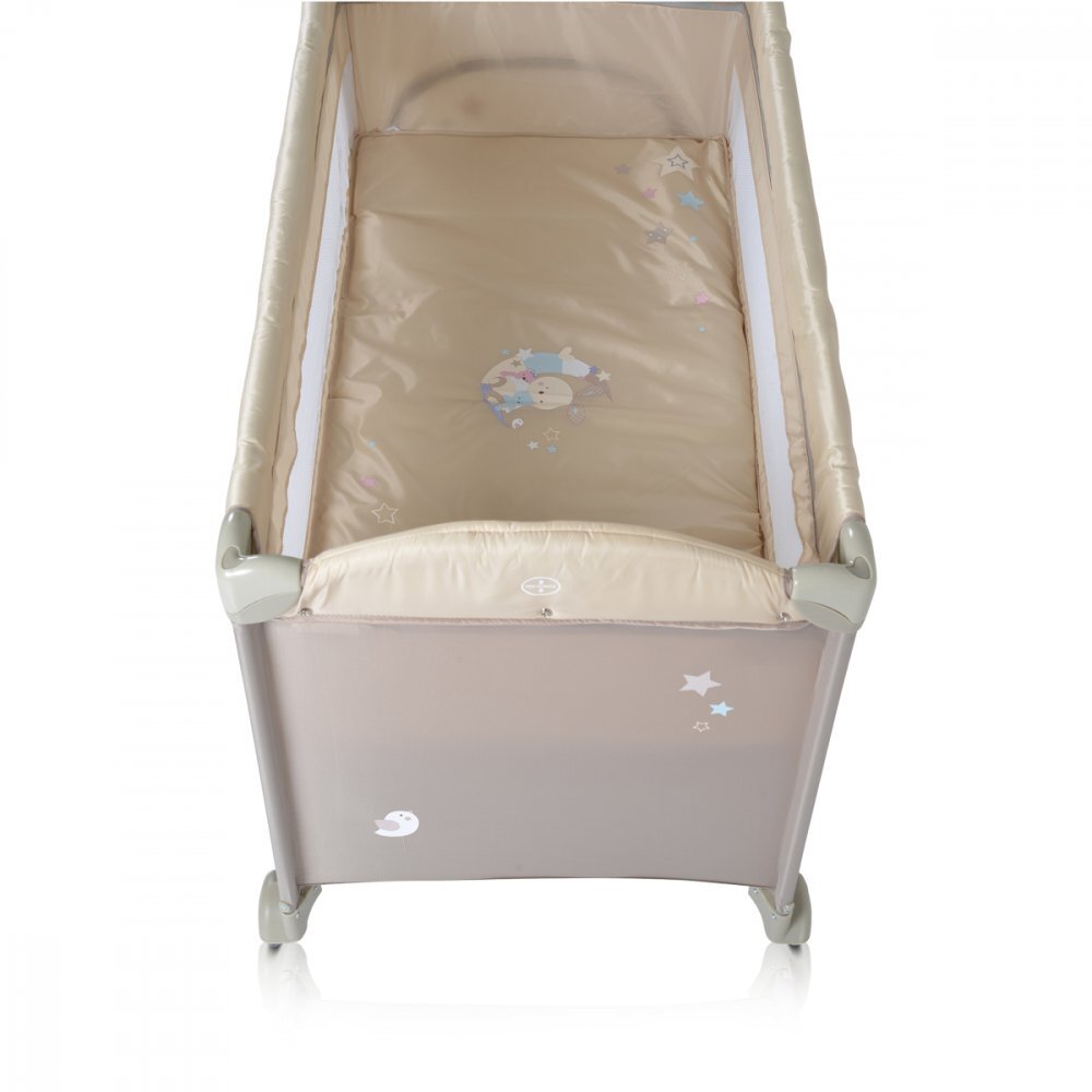 MONI Patut pliabil de calatorie 2in1 Sleepy New Beige 120x60cm cu 2 niveleroti cu blocareusa de acces cu fermoarlaterala cu plasa de ventilatiepliabil compactsaltea pliabilabara cu jucariisaltea de infasat si geanta