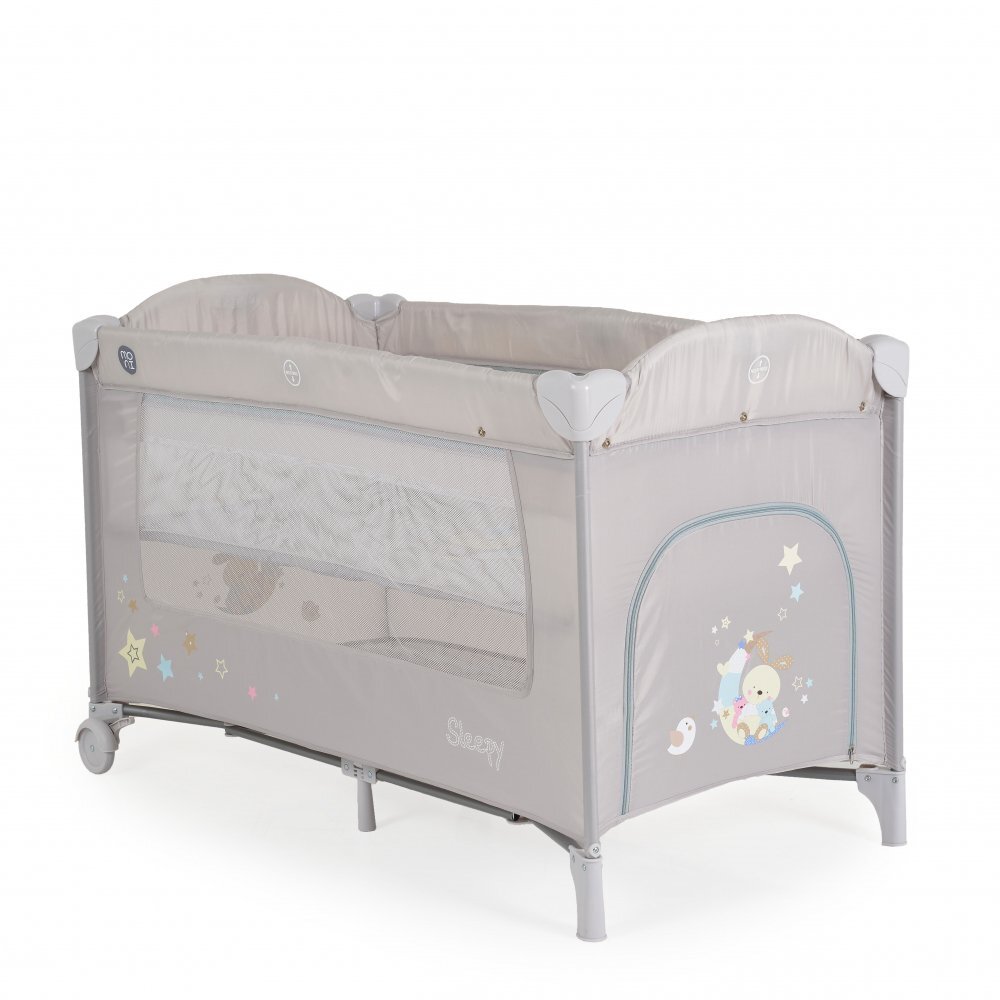 MONI Patut pliabil de calatorie 2in1 Sleepy New Grey 120x60cm cu 2 niveleroti cu blocareusa de acces cu fermoarlaterala cu plasa de ventilatiepliabil compactsaltea pliabilabara cu jucariisaltea de infasat si geanta