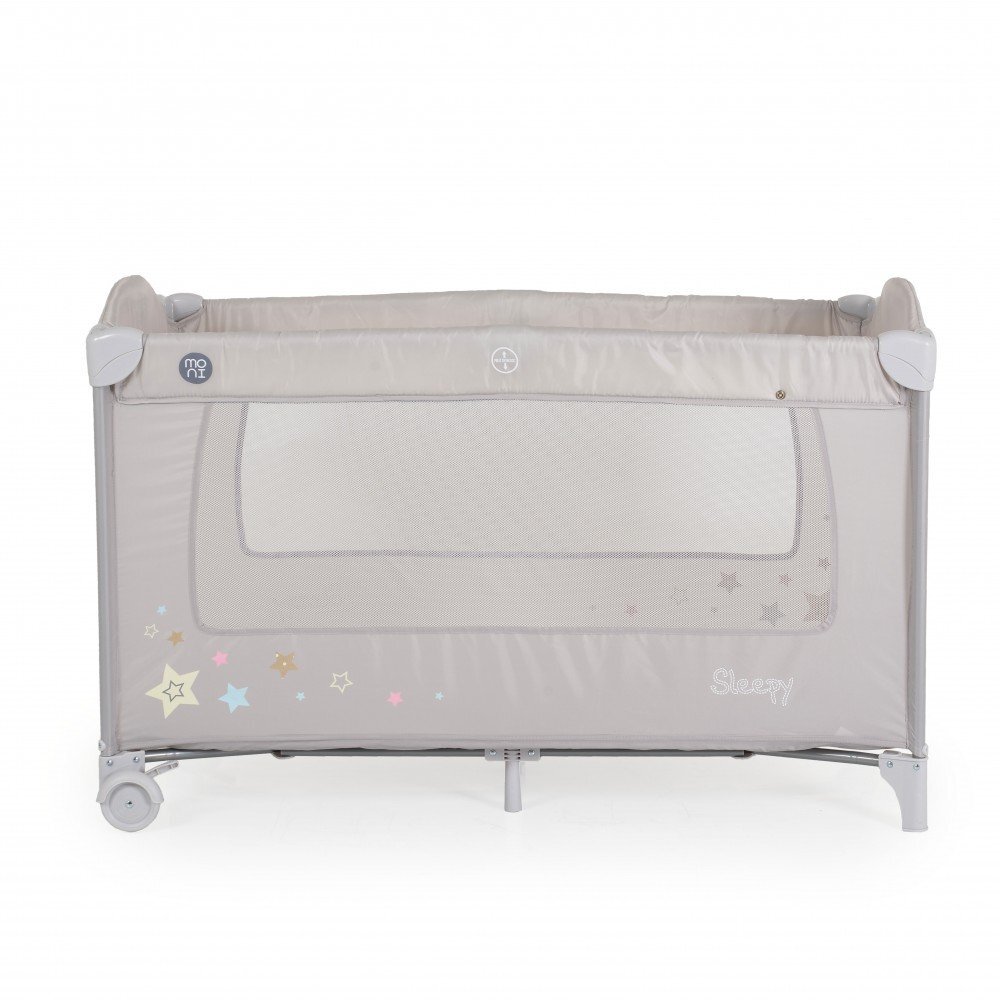 MONI Patut pliabil de calatorie 2in1 Sleepy New Grey 120x60cm cu 2 niveleroti cu blocareusa de acces cu fermoarlaterala cu plasa de ventilatiepliabil compactsaltea pliabilabara cu jucariisaltea de infasat si geanta