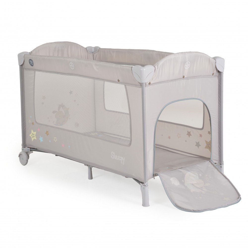 MONI Patut pliabil de calatorie 2in1 Sleepy New Grey 120x60cm cu 2 niveleroti cu blocareusa de acces cu fermoarlaterala cu plasa de ventilatiepliabil compactsaltea pliabilabara cu jucariisaltea de infasat si geanta