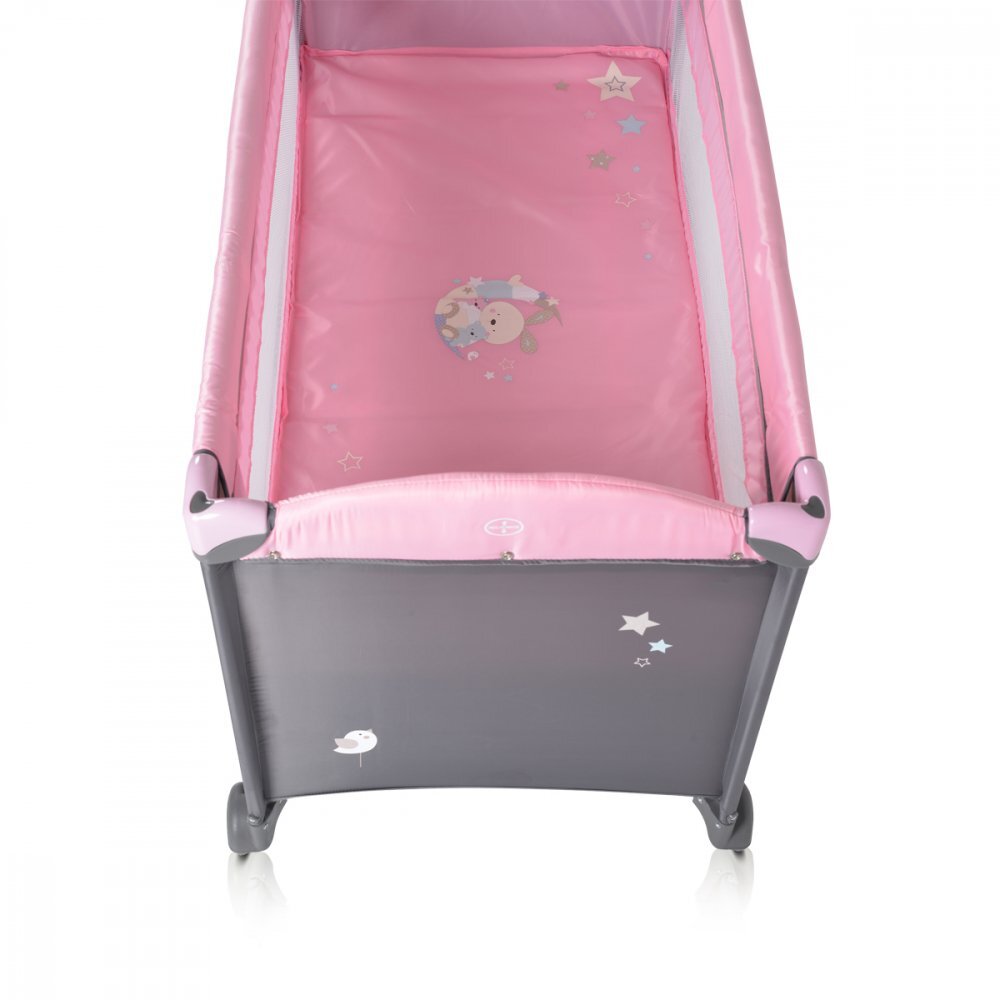MONI Patut pliabil de calatorie 2in1 Sleepy New Pink 120x60cm cu 2 niveleroti cu blocareusa de acces cu fermoarlaterala cu plasa de ventilatiepliabil compactsaltea pliabilabara cu jucariisaltea de infasat si geanta