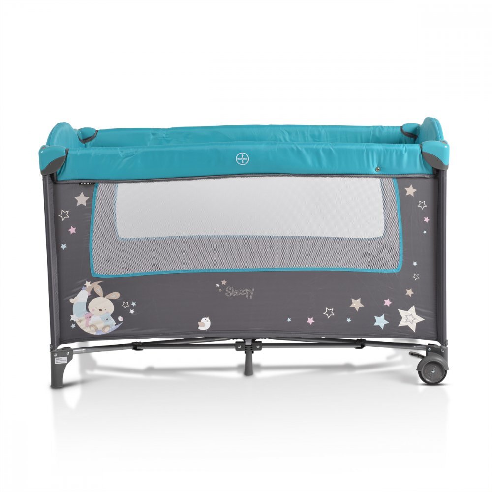 MONI Patut pliabil de calatorie 2in1 Sleepy New Turcoaz 120x60cm cu 2 niveleroti cu blocareusa de acces cu fermoarlaterala cu plasa de ventilatiepliabil compactsaltea pliabilabara cu jucariisaltea de infasat si geanta