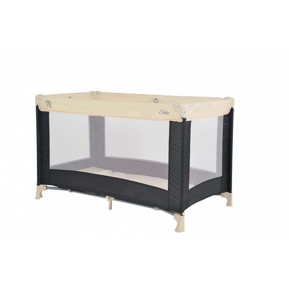 MONI Patut pliabil de calatorie Solo Beige cu un nivelpliere compactasaltea pliabila si geanta transport incluselaterale cu plasa de ventilatieusa de acces cu fermoarideal pentru calatorii sau vizite la bunici