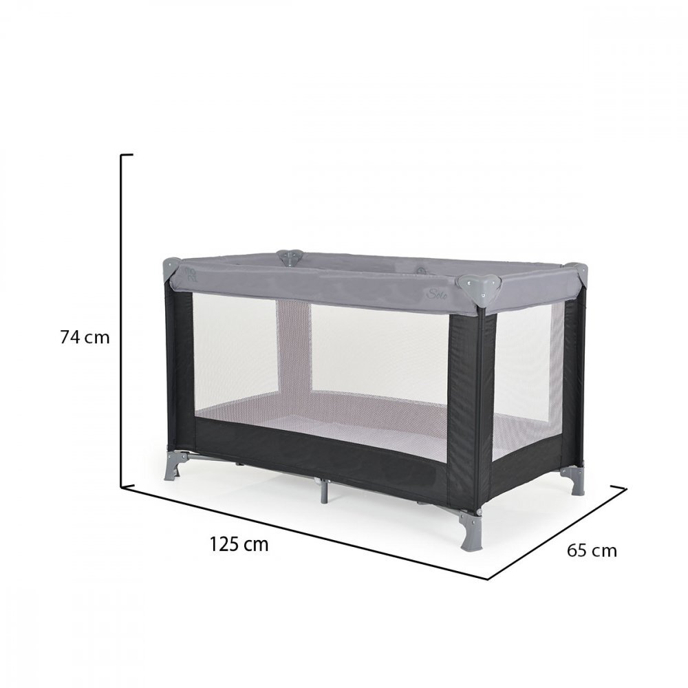MONI Patut pliabil de calatorie Solo Grey cu un nivelpliere compactasaltea pliabila si geanta transport incluselaterale cu plasa de ventilatieusa de acces cu fermoarideal pentru calatorii sau vizite la bunici