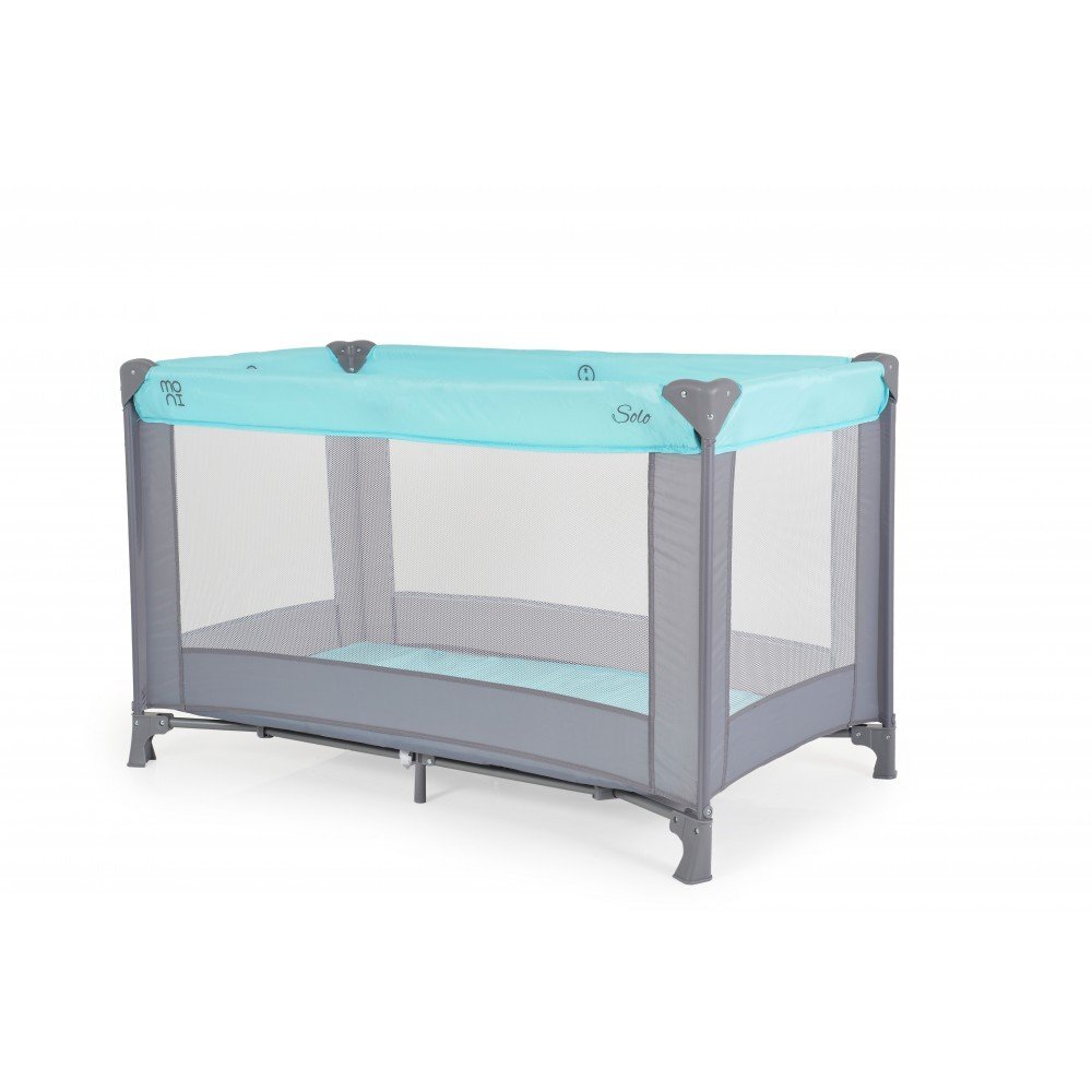 MONI Patut pliabil de calatorie Solo Mint cu un nivelpliere compactasaltea pliabila si geanta transport incluselaterale cu plasa de ventilatieusa de acces cu fermoarideal pentru calatorii sau vizite la bunici