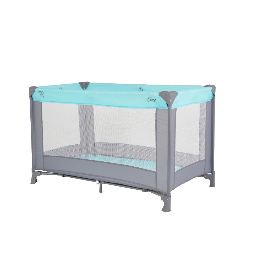 MONI Patut pliabil de calatorie Solo Mint cu un nivelpliere compactasaltea pliabila si geanta transport incluselaterale cu plasa de ventilatieusa de acces cu fermoarideal pentru calatorii sau vizite la bunici
