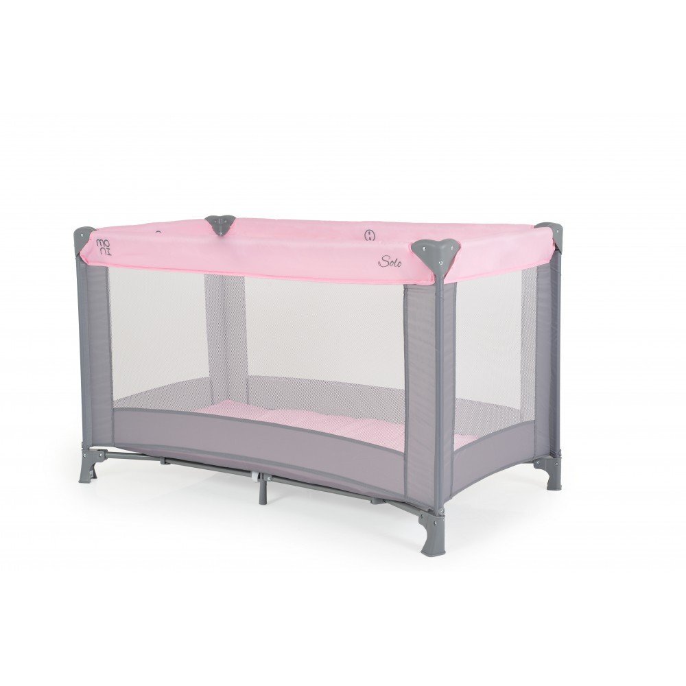 MONI Patut pliabil de calatorie Solo Pink cu un nivelpliere compactasaltea pliabila si geanta transport incluselaterale cu plasa de ventilatieusa de acces cu fermoarideal pentru calatorii sau vizite la bunici