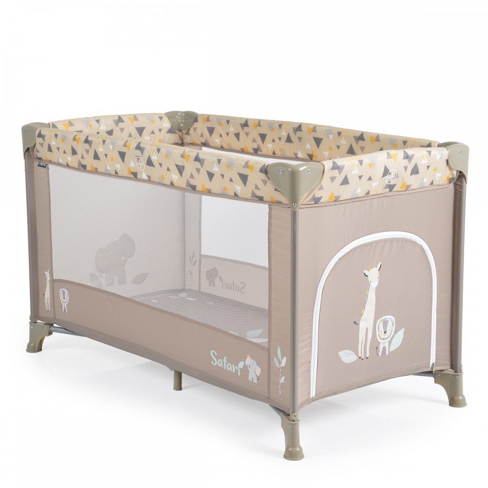 MONI Patut pliabil pentru copii Safari Beige 125x62x75 cm cu un nivelDeschidere laterala cu fermoarSaltea pliabila si geanta transport inclusede la 0 luni pana la 15 kg