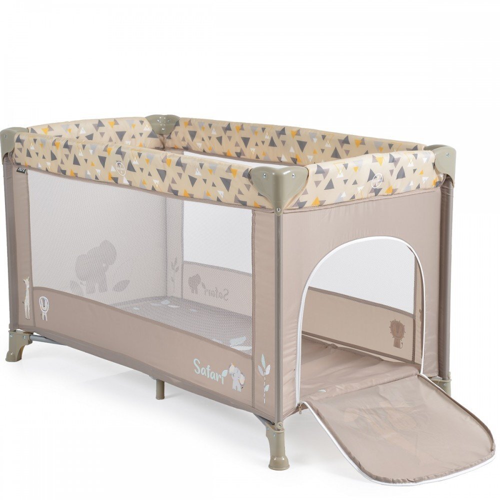 MONI Patut pliabil pentru copii Safari Beige 125x62x75 cm cu un nivelDeschidere laterala cu fermoarSaltea pliabila si geanta transport inclusede la 0 luni pana la 15 kg