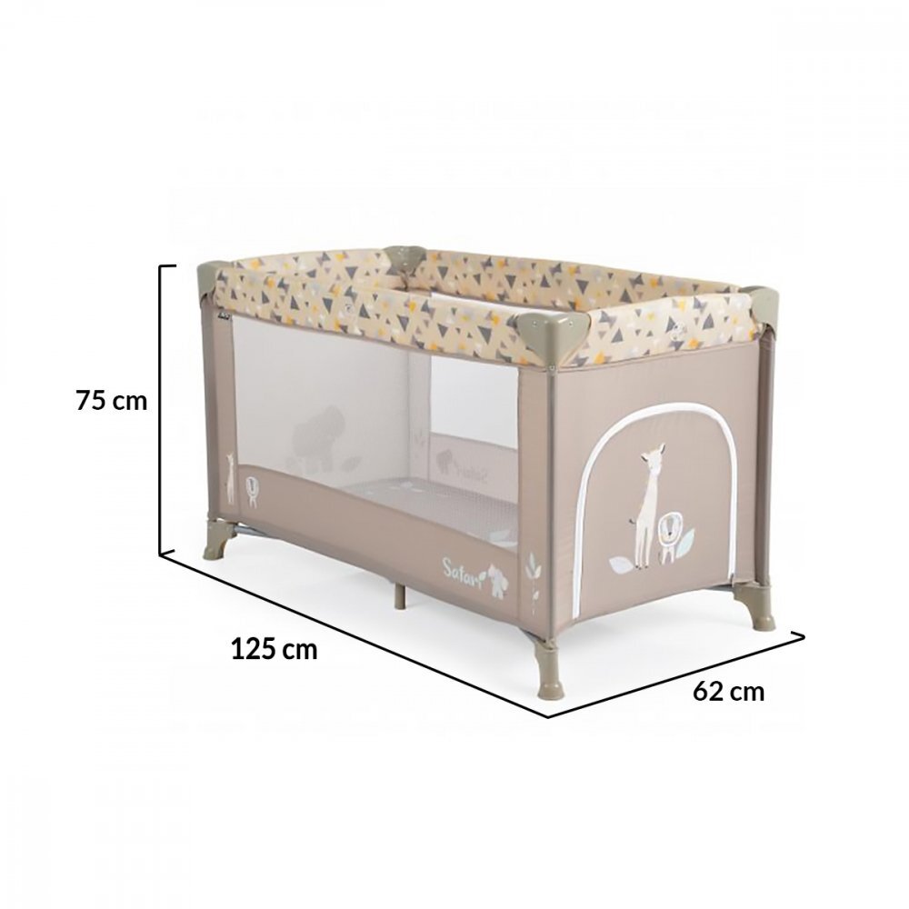 MONI Patut pliabil pentru copii Safari Beige 125x62x75 cm cu un nivelDeschidere laterala cu fermoarSaltea pliabila si geanta transport inclusede la 0 luni pana la 15 kg