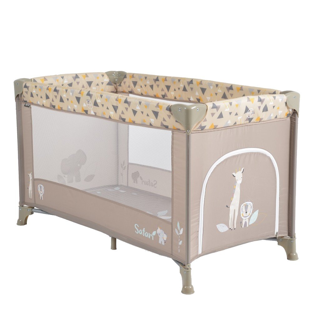 MONI Patut pliabil pentru copii Safari Beige 125x62x75 cm cu un nivelDeschidere laterala cu fermoarSaltea pliabila si geanta transport inclusede la 0 luni pana la 15 kg