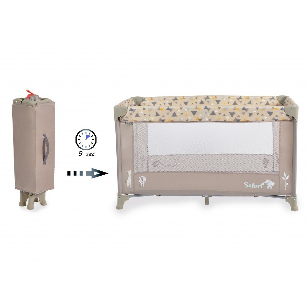 MONI Patut pliabil pentru copii Safari Beige 125x62x75 cm cu un nivelDeschidere laterala cu fermoarSaltea pliabila si geanta transport inclusede la 0 luni pana la 15 kg
