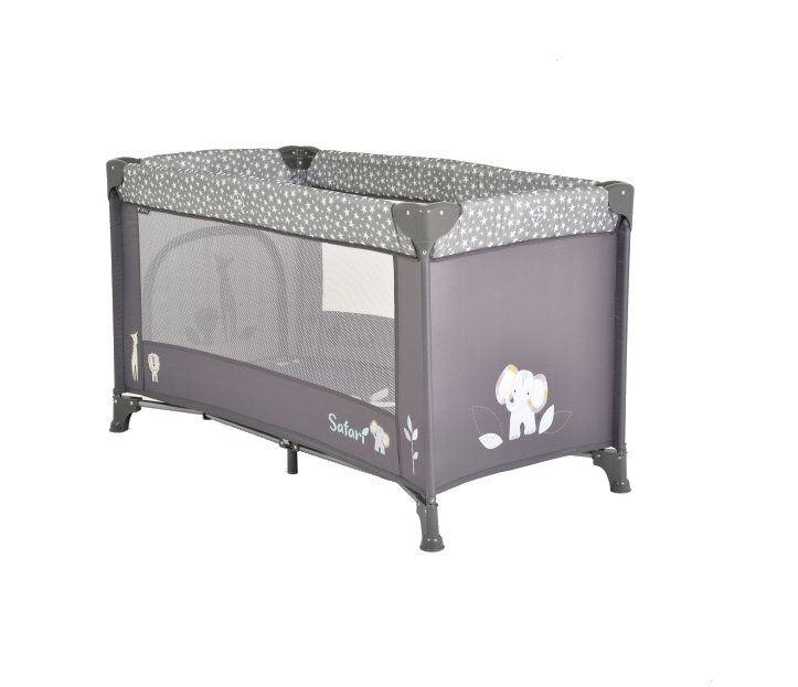 MONI Patut pliabil pentru copii Safari Graphite 125x62x75 cm cu un nivelDeschidere laterala cu fermoarSaltea pliabila si geanta transport inclusede la 0 luni pana la 15 kg
