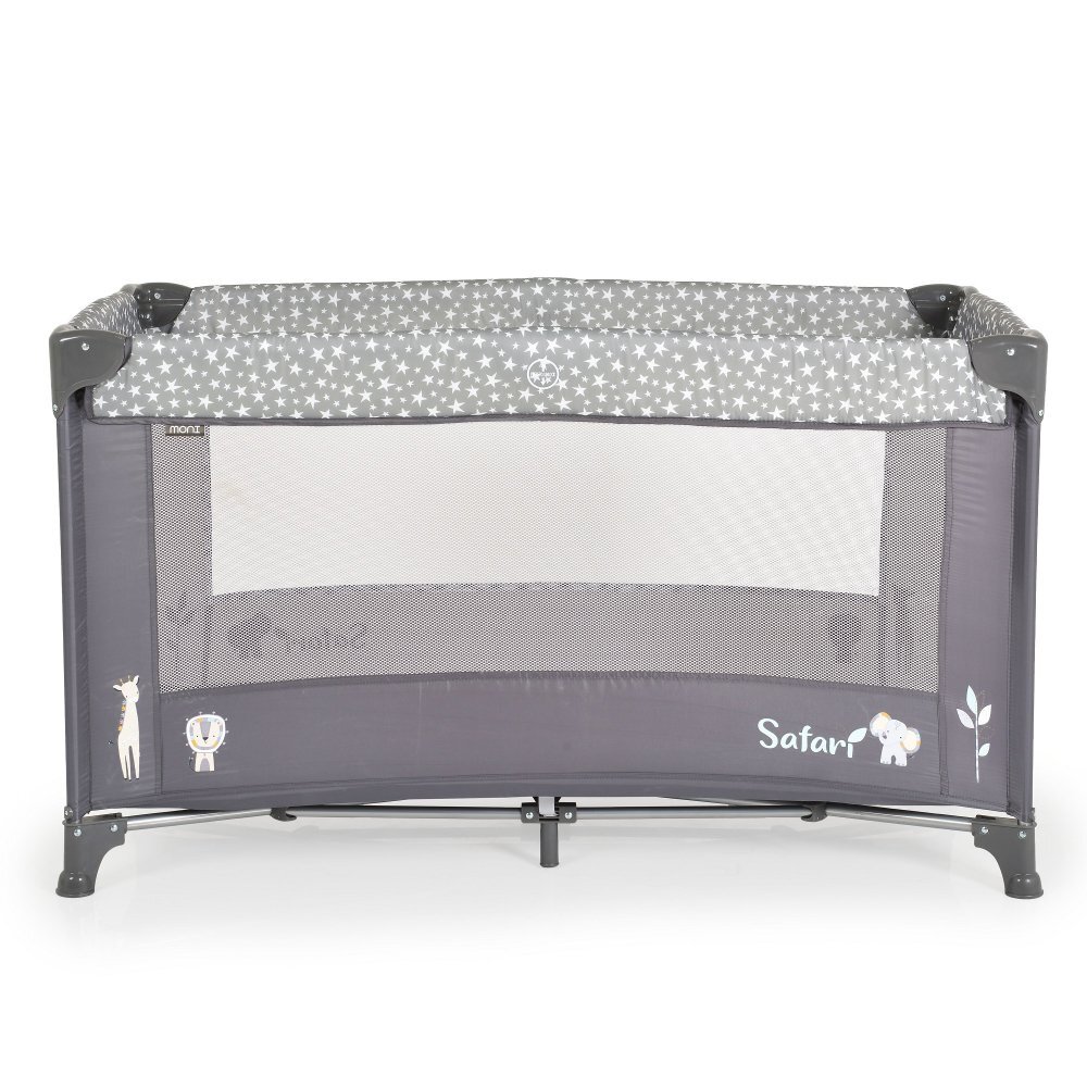 MONI Patut pliabil pentru copii Safari Graphite 125x62x75 cm cu un nivelDeschidere laterala cu fermoarSaltea pliabila si geanta transport inclusede la 0 luni pana la 15 kg