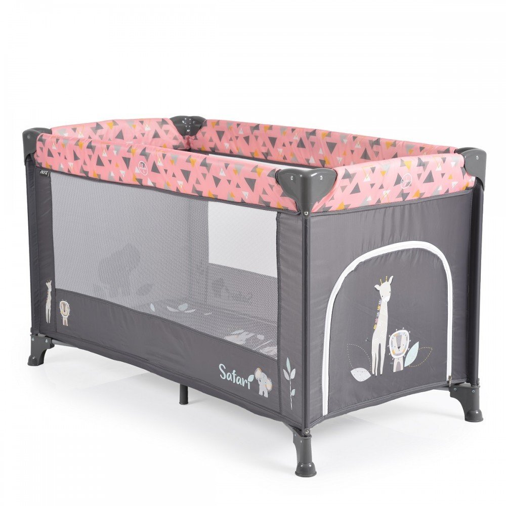 MONI Patut pliabil pentru copii Safari Pink 125x62x75 cm cu un nivelDeschidere laterala cu fermoarSaltea pliabila si geanta transport inclusede la 0 luni pana la 15 kg