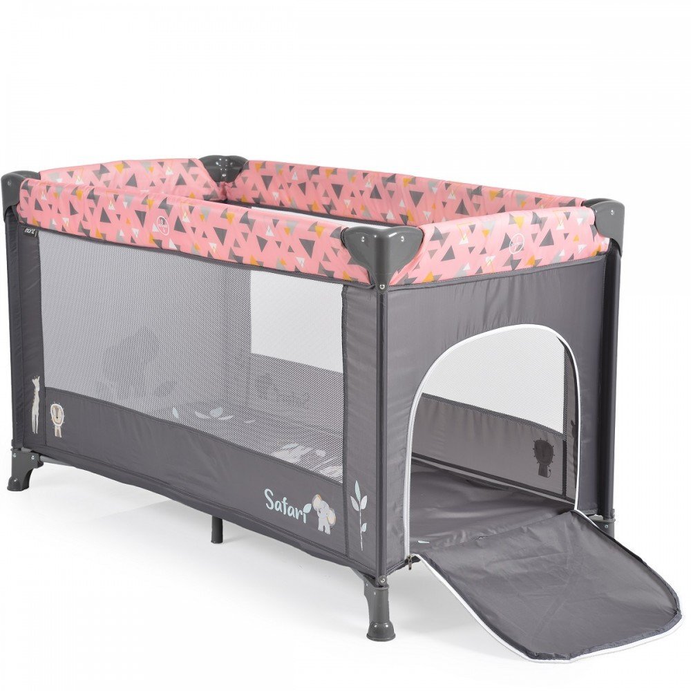 MONI Patut pliabil pentru copii Safari Pink 125x62x75 cm cu un nivelDeschidere laterala cu fermoarSaltea pliabila si geanta transport inclusede la 0 luni pana la 15 kg