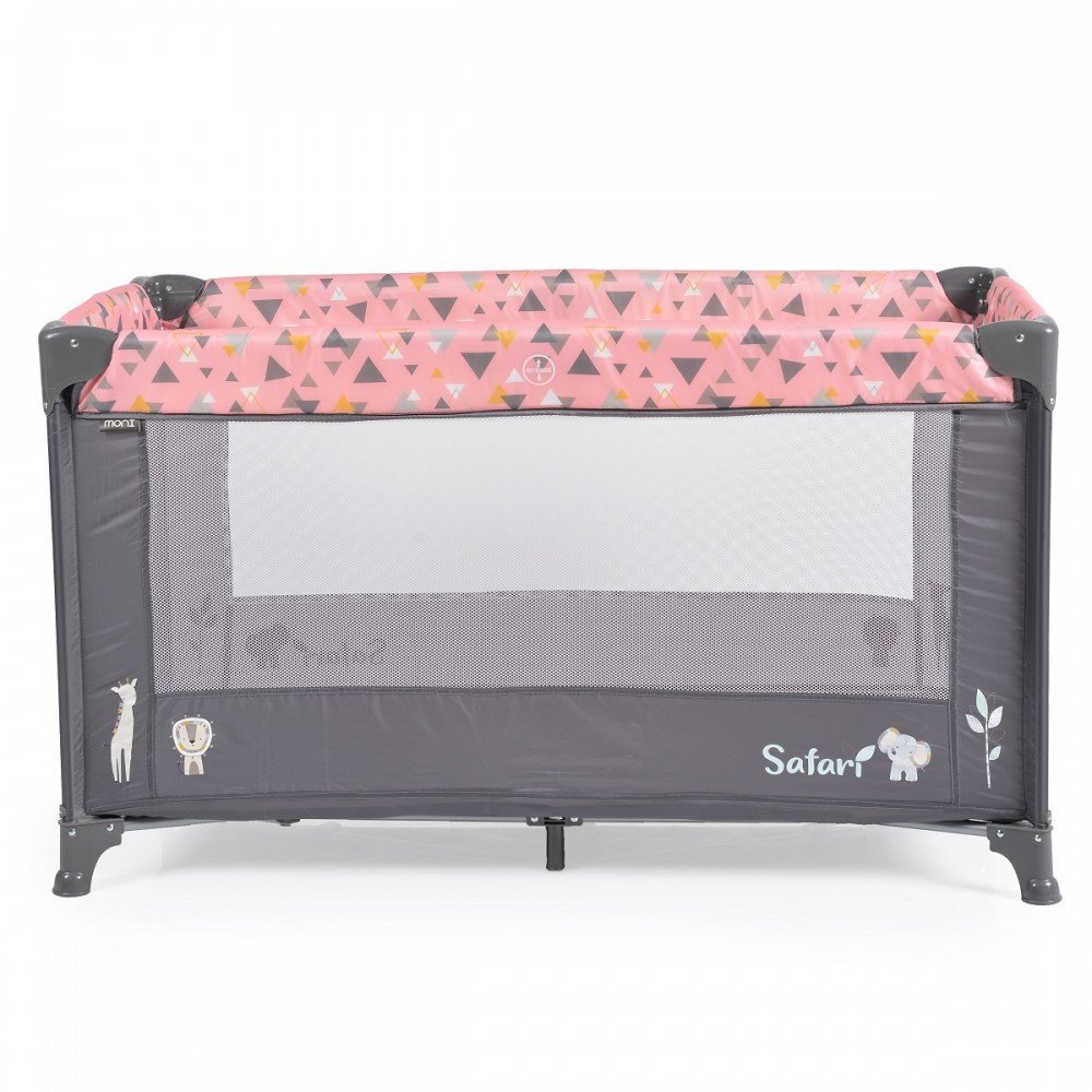 MONI Patut pliabil pentru copii Safari Pink 125x62x75 cm cu un nivelDeschidere laterala cu fermoarSaltea pliabila si geanta transport inclusede la 0 luni pana la 15 kg