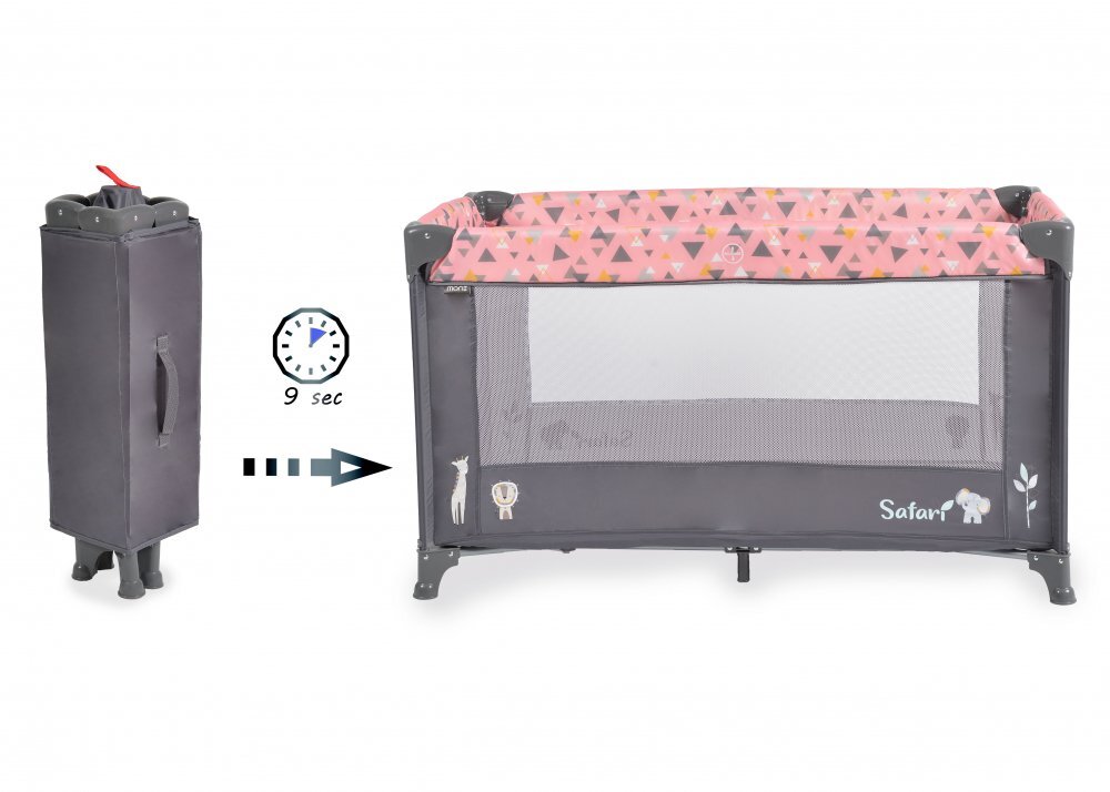MONI Patut pliabil pentru copii Safari Pink 125x62x75 cm cu un nivelDeschidere laterala cu fermoarSaltea pliabila si geanta transport inclusede la 0 luni pana la 15 kg