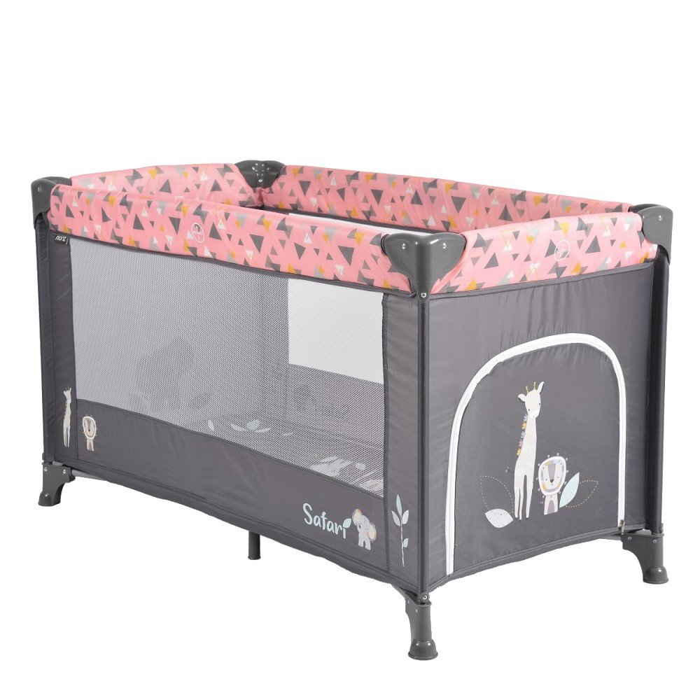 MONI Patut pliabil pentru copii Safari Pink 125x62x75 cm cu un nivelDeschidere laterala cu fermoarSaltea pliabila si geanta transport inclusede la 0 luni pana la 15 kg