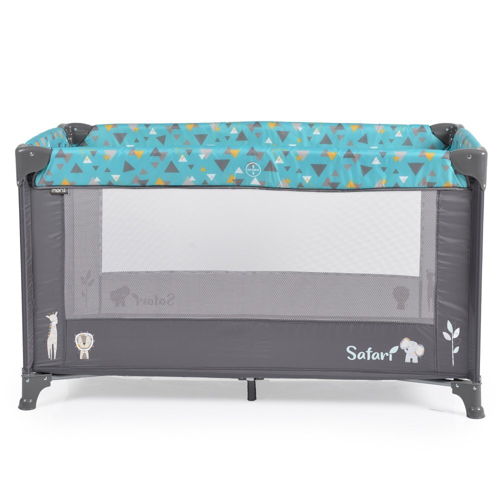 MONI Patut pliabil pentru copii Safari Turquoise 125x62x75 cm cu un nivelDeschidere laterala cu fermoarSaltea pliabila si geanta transport inclusede la 0 luni pana la 15 kg