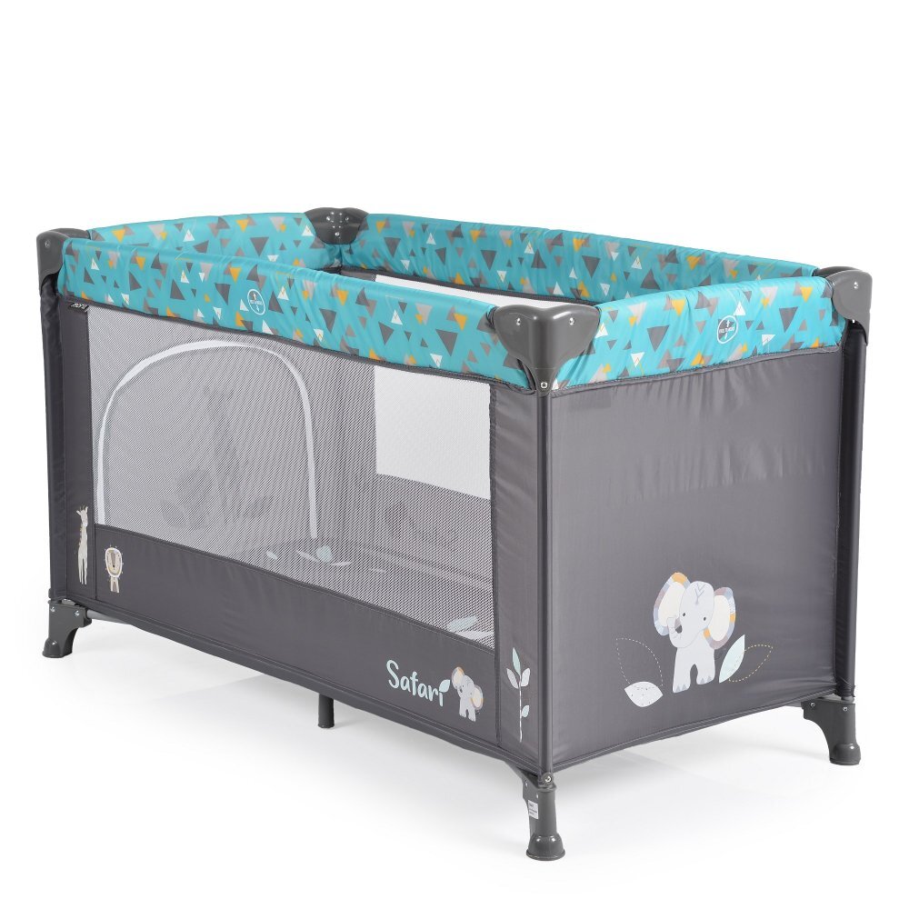 MONI Patut pliabil pentru copii Safari Turquoise 125x62x75 cm cu un nivelDeschidere laterala cu fermoarSaltea pliabila si geanta transport inclusede la 0 luni pana la 15 kg
