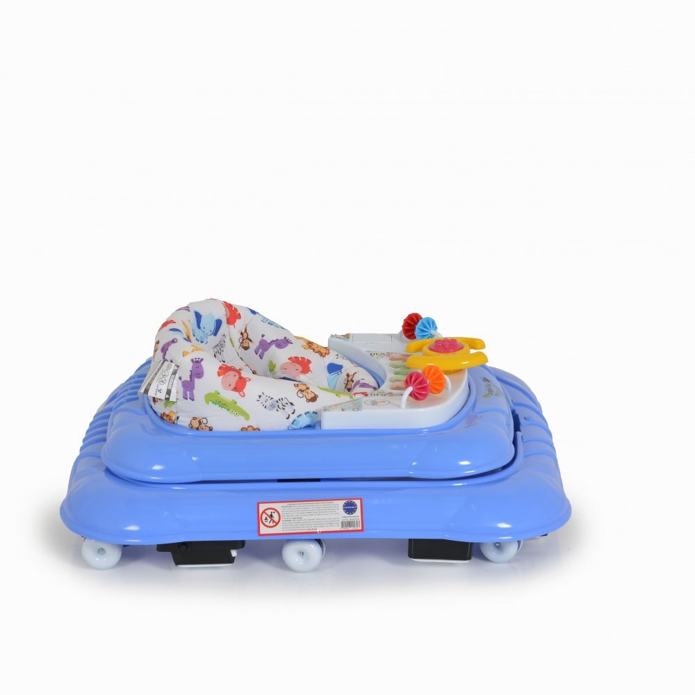 MONI Premergator copii Jungle Fun Plus Blue cu panou interactiv lumini roti pivotante inaltime reglabila pliere compacta