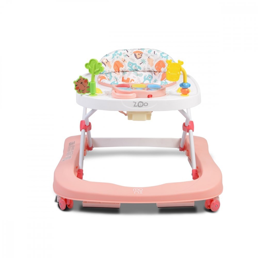 MONI Premergator pentru copii Zoo Pink 2-in-1 transformabil in antepremergatorroti pivotantepliere compactapanou interactiv cu muzica si jucarii