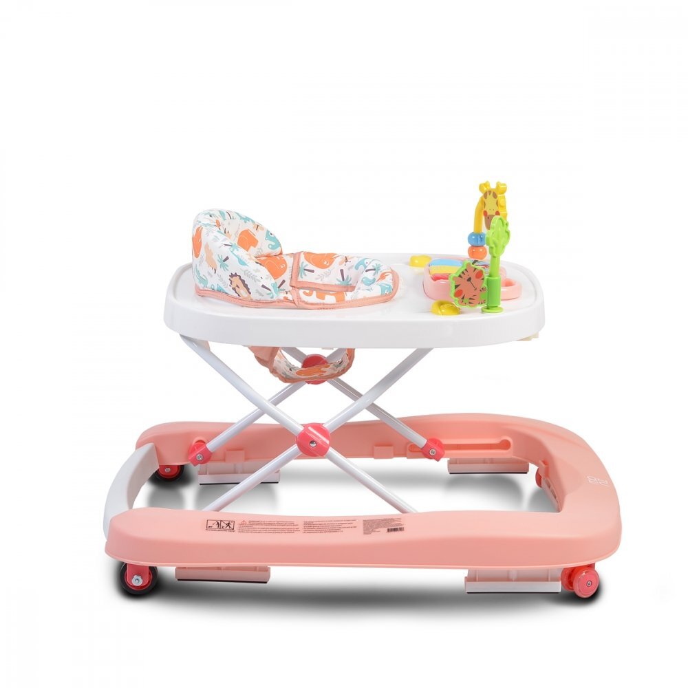 MONI Premergator pentru copii Zoo Pink 2-in-1 transformabil in antepremergatorroti pivotantepliere compactapanou interactiv cu muzica si jucarii